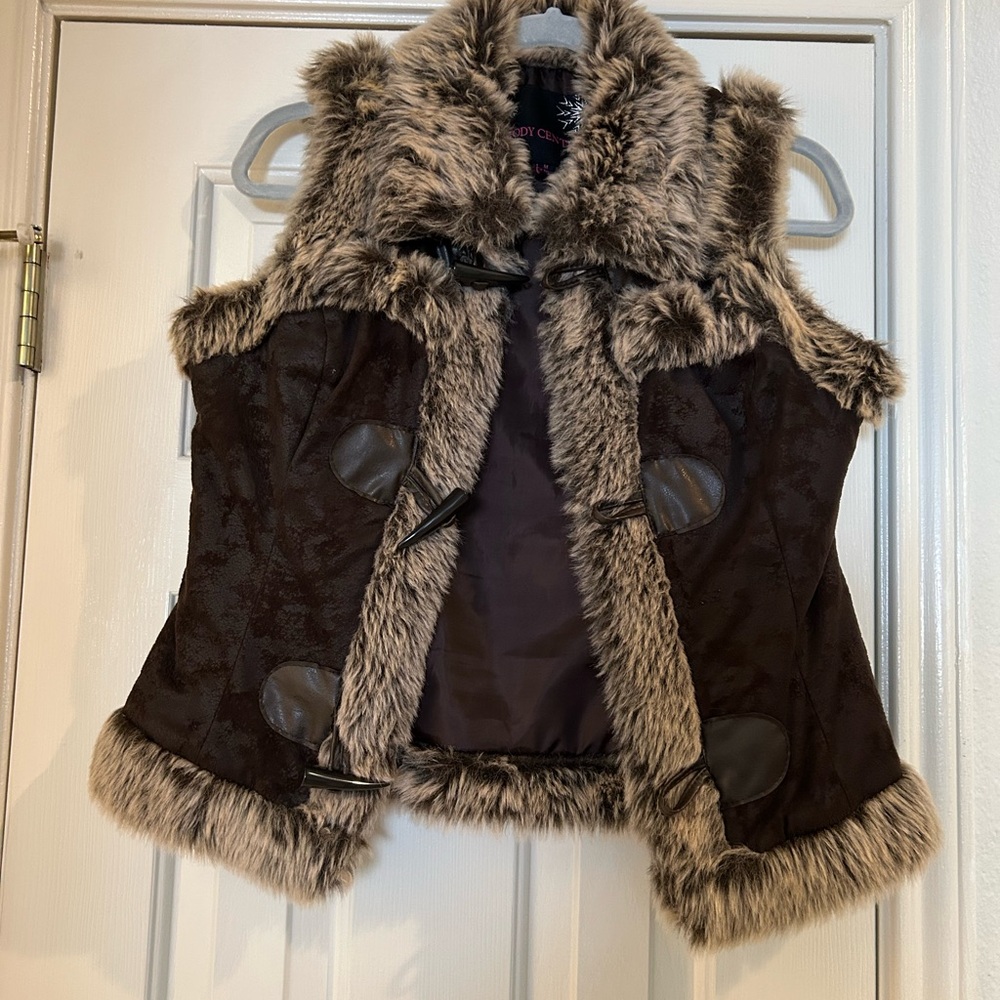 Body Central Brown Vest with Faux Fur Trim